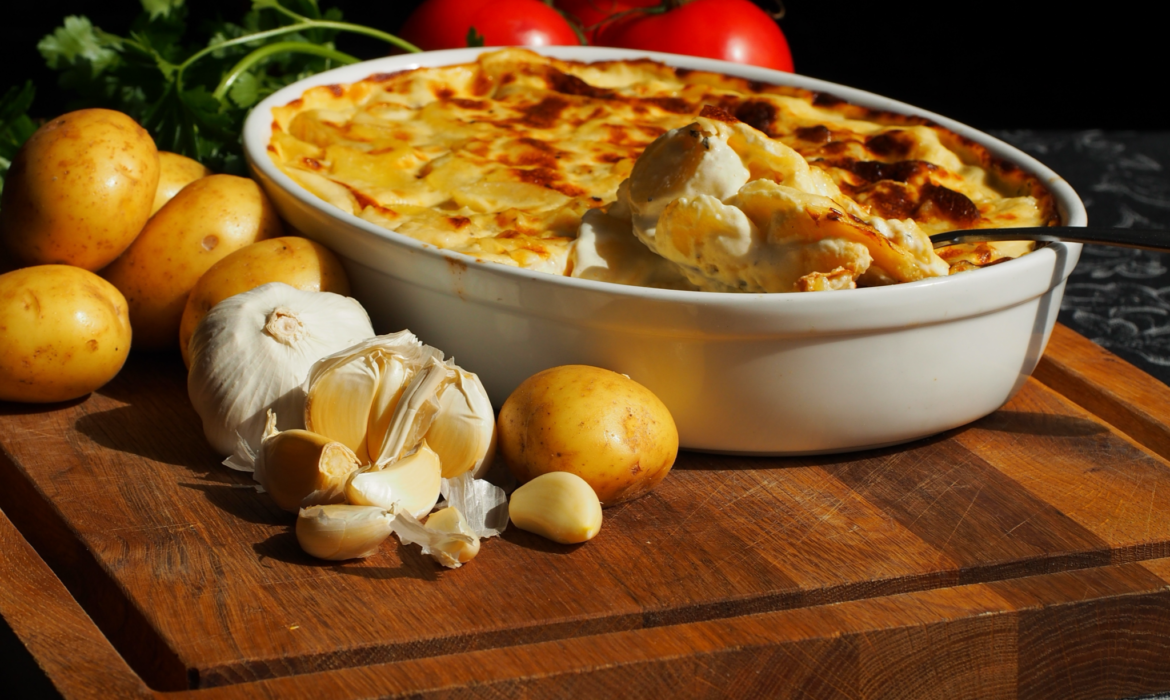 Rich and creamy potato gratin with horseradish cheese